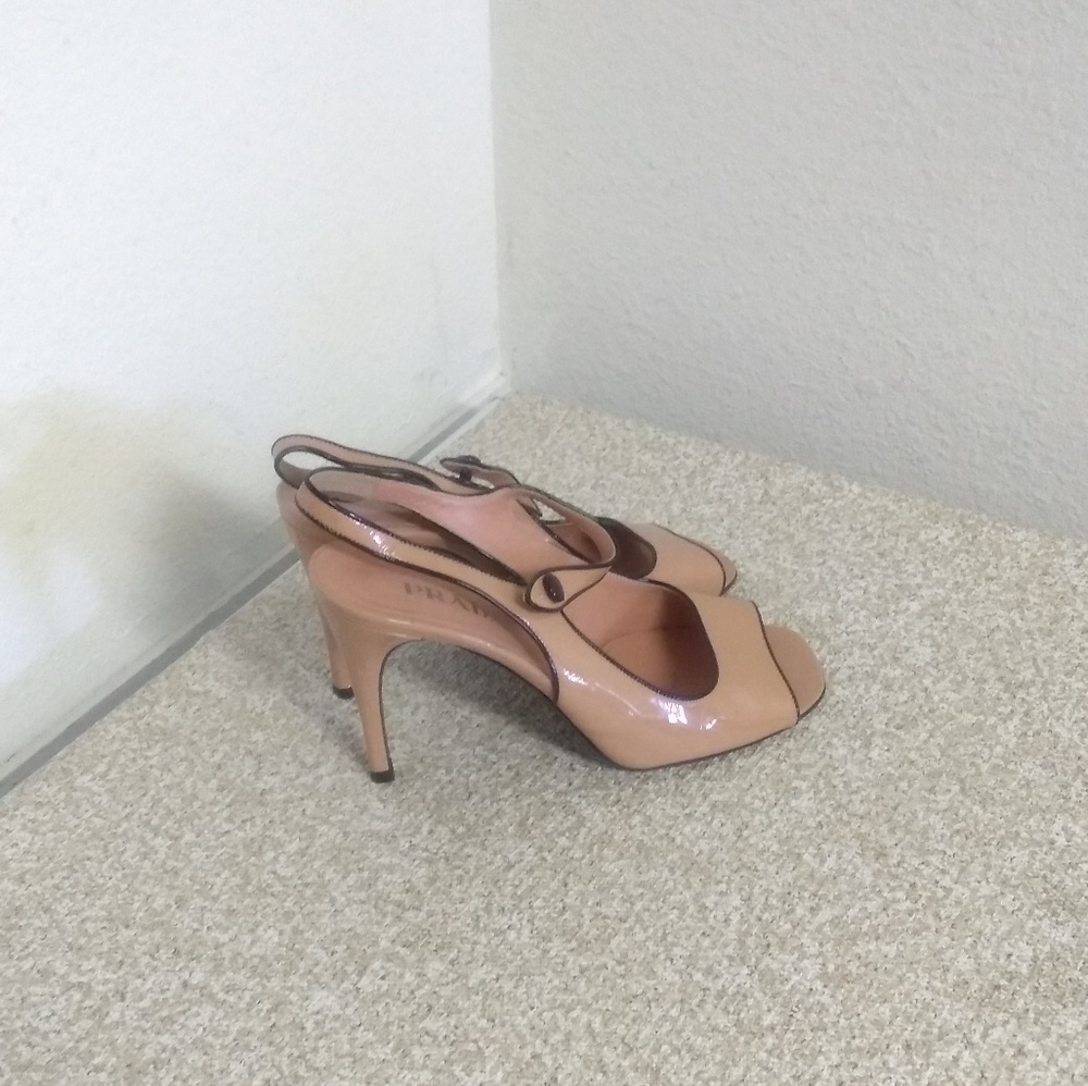Prada Tan Patent Leather Sling Back Sandals - Picture 6 of 6
